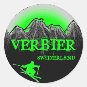 Verbier Switzerland green skier mountain stickers
