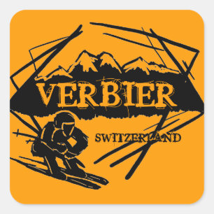 Verbier Switzerland orange ski logo stickers