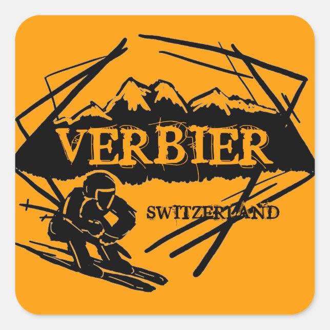 Verbier Switzerland orange ski logo stickers (Front)