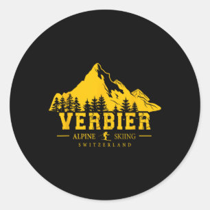 Verbier Switzerland Ski Resort Alpine Skiing Swiss Classic Round Sticker