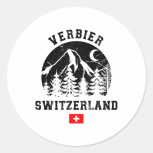 Verbier Switzerland Ski Resort Alps Alpine Skiing Classic Round Sticker
