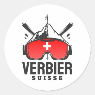 Verbier Switzerland Ski Resort Retro Skiing Classic Round Sticker