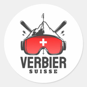 Verbier Switzerland Ski Resort Retro Skiing Classic Round Sticker