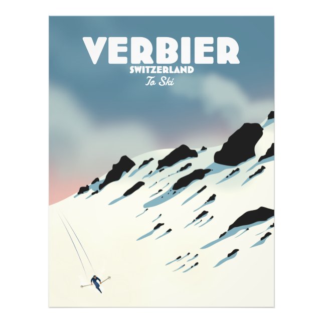 Verbier Switzerland ski travel poster art print. (Front)
