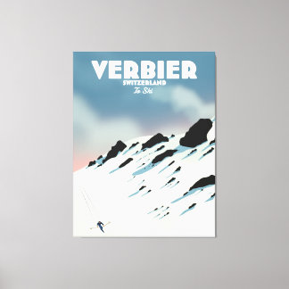 Verbier Switzerland ski travel poster art print. Canvas Print