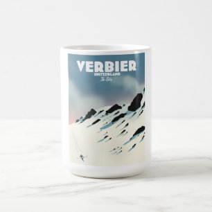 Verbier Switzerland ski travel poster art print. Coffee Mug