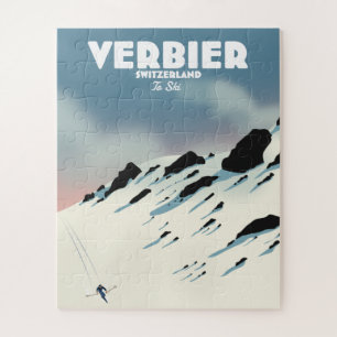 Verbier Switzerland ski travel poster art print. Jigsaw Puzzle