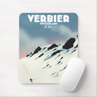 Verbier Switzerland ski travel poster art print. Mouse Mat