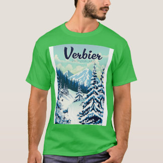 Verbier Switzerland Skiing travel poster T-Shirt