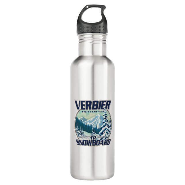 Verbier Switzerland Snowboard Travel logo 710 Ml Water Bottle (Front)