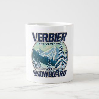 Verbier Switzerland Snowboard Travel logo Large Coffee Mug