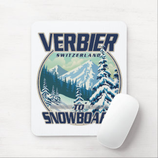 Verbier Switzerland Snowboard Travel logo Mouse Mat