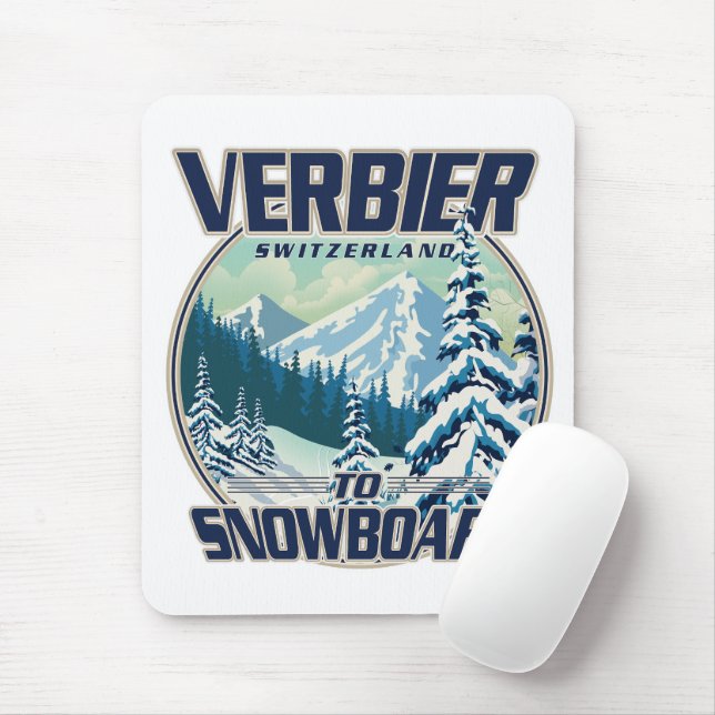 Verbier Switzerland Snowboard Travel logo Mouse Mat (With Mouse)