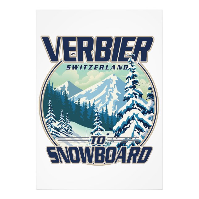 Verbier Switzerland Snowboard Travel logo Photo Print (Front)