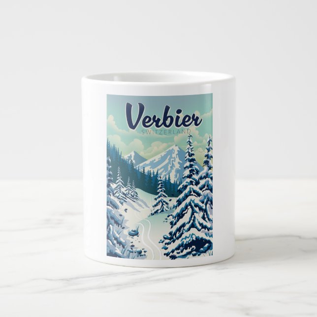 Verbier Switzerland Travel poster Large Coffee Mug (Front)