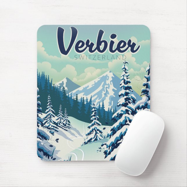 Verbier Switzerland Travel poster Mouse Mat (With Mouse)