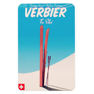 Verbier, Switzerland vintage ski travel poster. Magnet