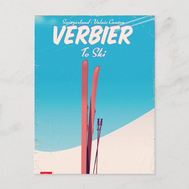 Verbier, Switzerland vintage ski travel poster. Postcard (Front)