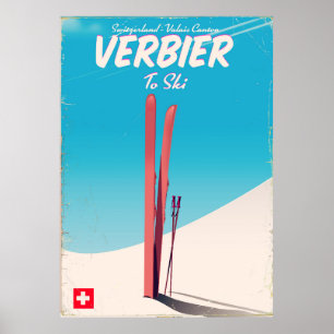 Verbier, Switzerland vintage ski travel poster. Poster