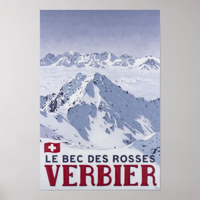 Verbier Switzerland Vintage Travel  Poster (Front)