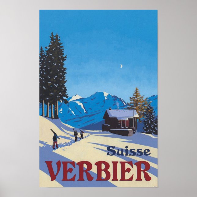 Verbier Switzerland Vintage Travel  Poster (Front)