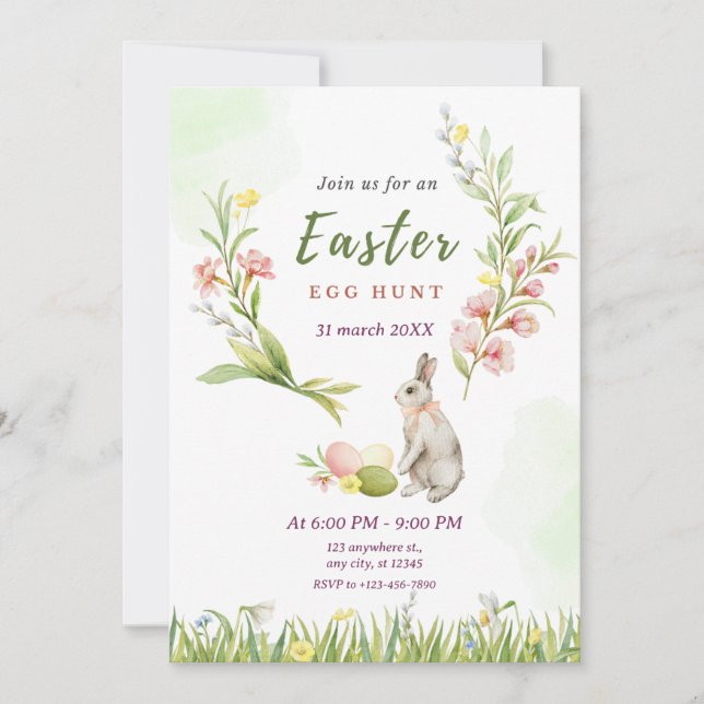 Verdant Blooms: Green Festive Floral Easter Holiday Card (Front)