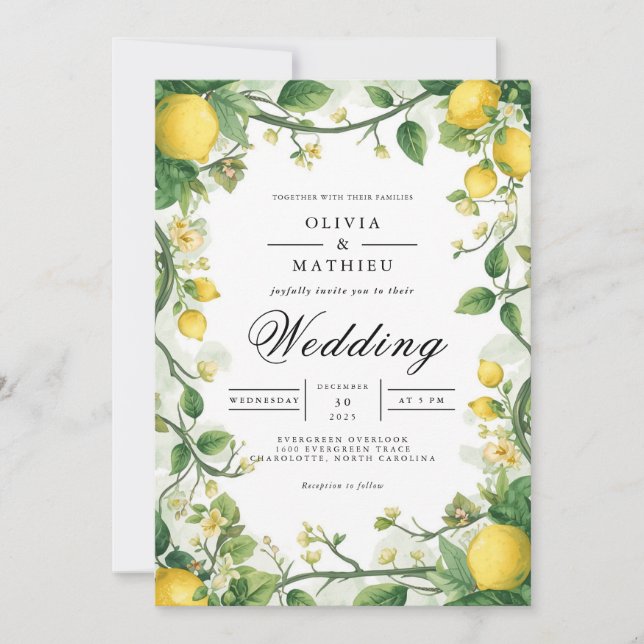 Verdant Citrus Bloom Arch Wedding Invitation (Front)