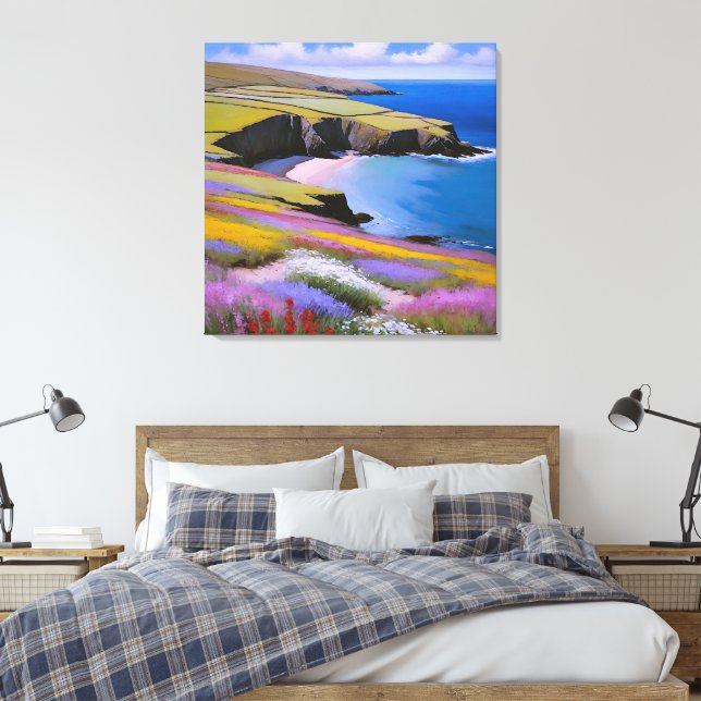 Verdant Cliffs and Azure Waves Canvas Print (Insitu(Bedroom))