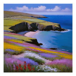 Verdant Cliffs and Azure Waves Poster