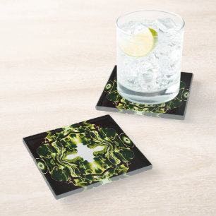 Verdant Green Abstract Acrylic Paint Pour Art Glass Coaster