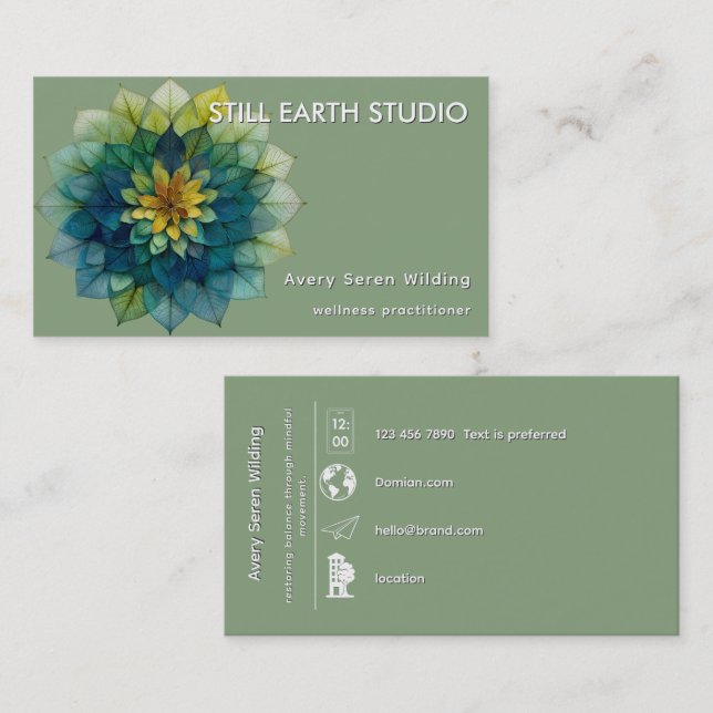 Verdant Harmony | Leaf Mandala Business Card (Front/Back)