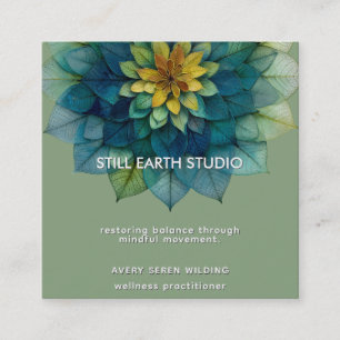 Verdant Harmony Leaf Mandala Square Business Card