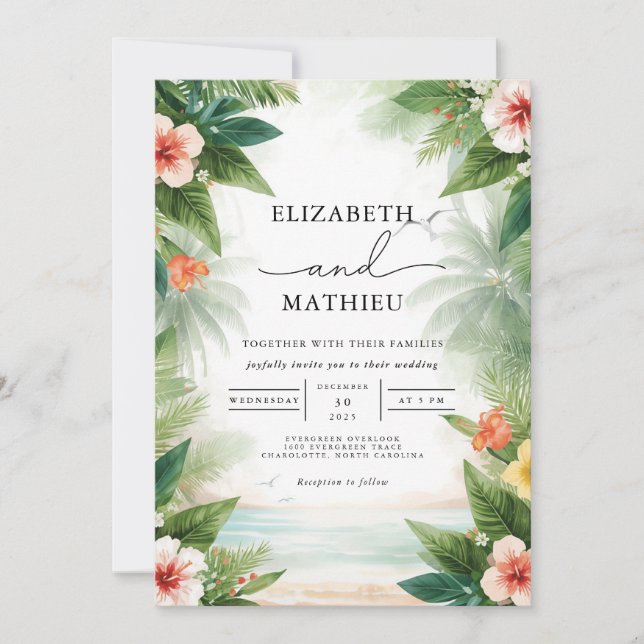Verdant Palm Flourish Wedding Invitation (Front)