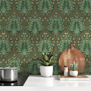 Verdant Peacocks Art Nouveau Wallpaper