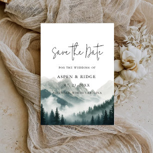 Verdant Peaks Misty Forest Watercolor Save The Date