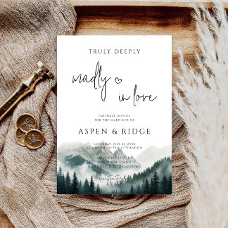 Verdant Peaks Misty Forest Watercolor Wedding Invitation