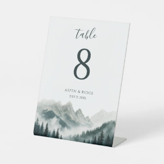 Verdant Peaks | Watercolor Table Number Pedestal Sign