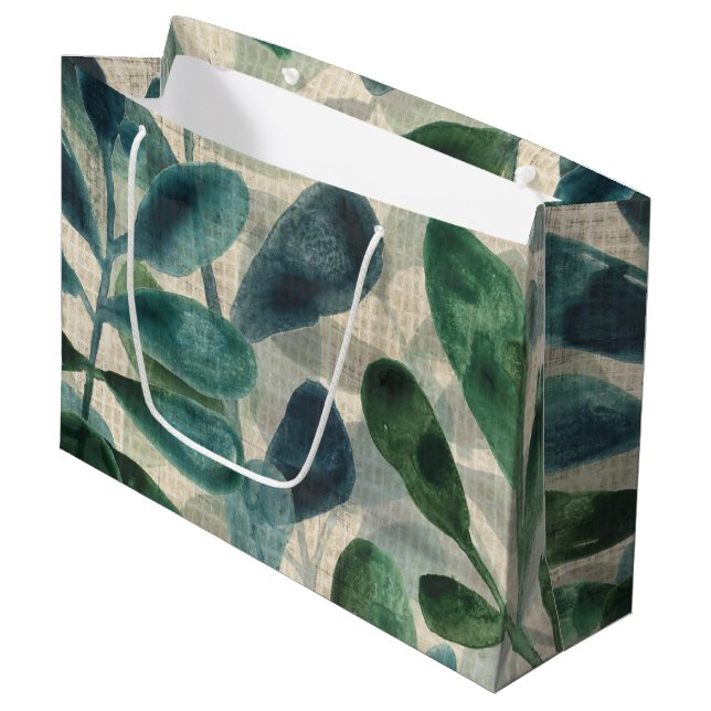 Verdant Sophistication - Tropical Leaves Large Gift Bag (Front Angled)