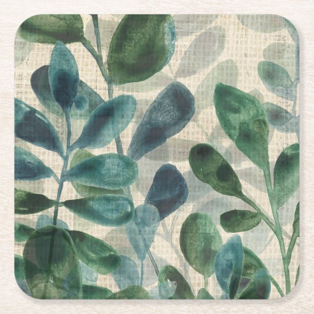 Verdant Sophistication - Tropical Leaves Square Paper Coaster (Front)