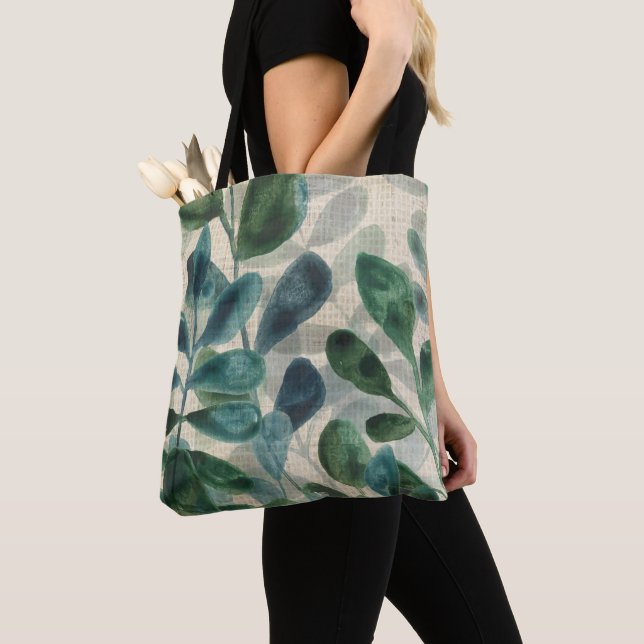 Verdant Sophistication - Tropical Leaves Tote Bag (Close Up)