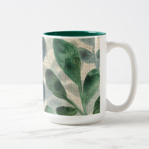Verdant Sophistication - Tropical Leaves Two-Tone Coffee Mug