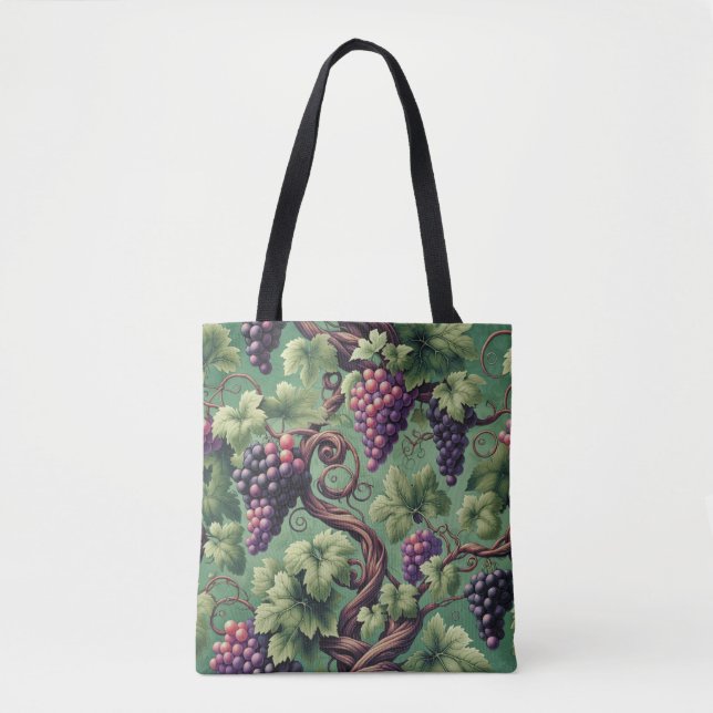 Verdant Vineyard Bliss: A Tapestry of Grapevines Tote Bag (Front)