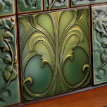 Verdant Whirls Art Nouveau Ceramic Tile<br><div class="desc">This alluring ceramic tile is a masterpiece of the Art Nouveau style, featuring a mesmerising array of verdant whirls and curls. The intricate design showcases a palette of deep forest green, olive, and hints of gold, encapsulating the naturalistic motifs that are quintessential to the Art Nouveau movement. Although the tile...</div>