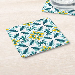 💛 💚 VerdeSol Azulejo Harmony Square Paper Coaster