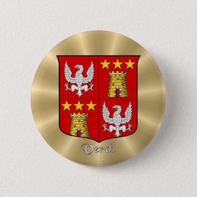 Verdi Historical Shield on Golden Sunburst 6 Cm Round Badge (Front)