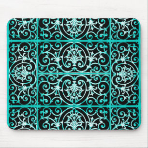 Verdigris and black scrollwork pattern mouse mat