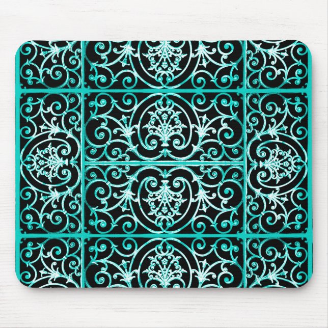 Verdigris and black scrollwork pattern mouse mat (Front)