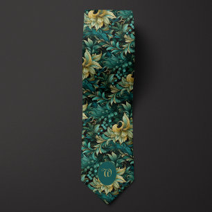 Verdigris and Gold Botanical Tie