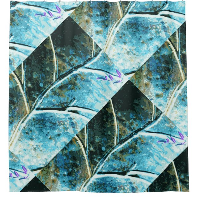 verdigris copper leaf design shower curtain (Front)