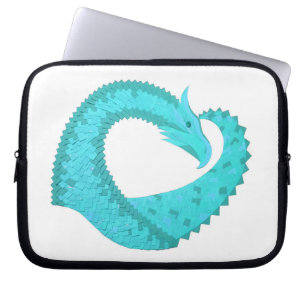 Verdigris heart dragon on white laptop sleeve